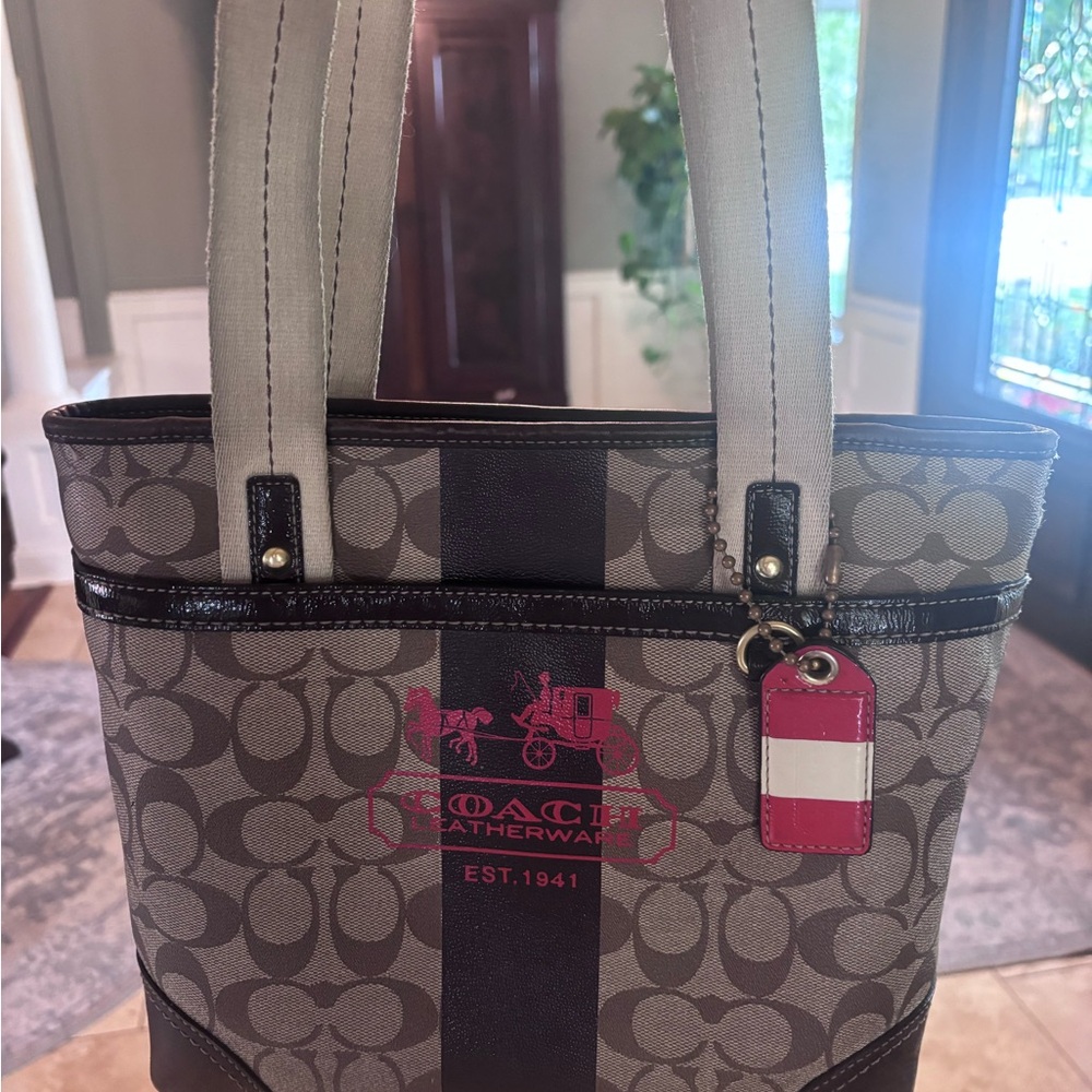 Coach Signature Canvas Tote - Black and Pink Accents